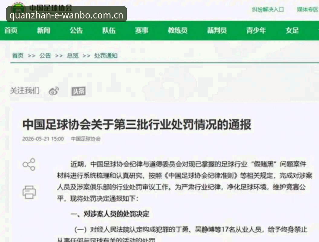 万博全站优于对手 解读中国足协第三批禁足名单的实用指南——透视足球行业整顿与赛事信息获取